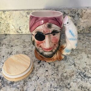 Vintage Toby Ceramic Pirate Mug with Parrot - Pink and Brown (Japan)
